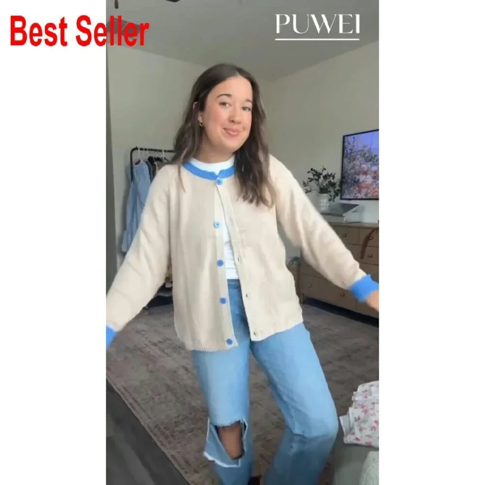 Cropped Cardigan Sweater Button-Up Long Sleeve Knitted Jacket Chic Y2K